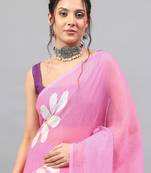 Pink linen printed saree with blouse