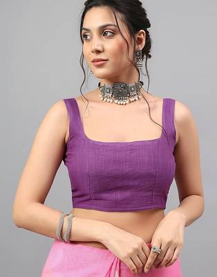 Pink linen printed saree with blouse 4
