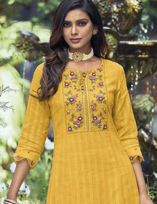 Women Ethnic Motifs Embroidered Regular Thread Work Pure Cotton Kurta with Trousers & With Dupatta 3
