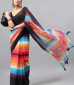 Black linen printed saree with blouse