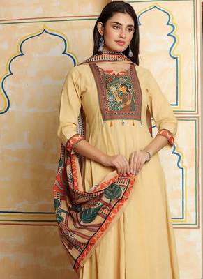 Women Ethnic Motifs Printed Tiered Pure Cotton Kurta with Trousers & With Dupatta 1