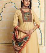 Women Ethnic Motifs Printed Tiered Pure Cotton Kurta with Trousers & With Dupatta