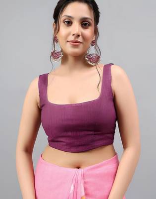 Pink linen printed saree with blouse 4