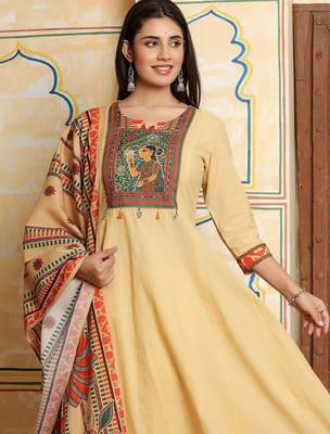 Women Ethnic Motifs Printed Tiered Pure Cotton Kurta with Trousers & With Dupatta 3
