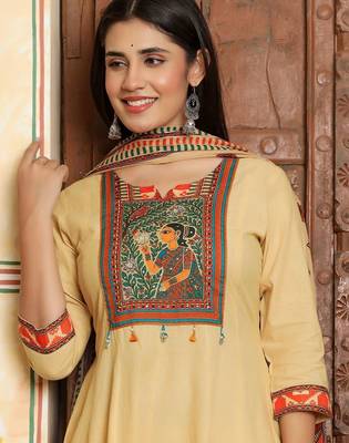 Women Ethnic Motifs Printed Tiered Pure Cotton Kurta with Trousers & With Dupatta 4