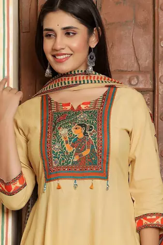 Women Ethnic Motifs Printed Tiered Pure Cotton Kurta with Trousers & With Dupatta