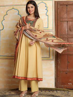 Women Ethnic Motifs Printed Tiered Pure Cotton Kurta with Trousers & With Dupatta 6