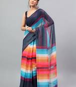 Blue linen printed saree with blouse