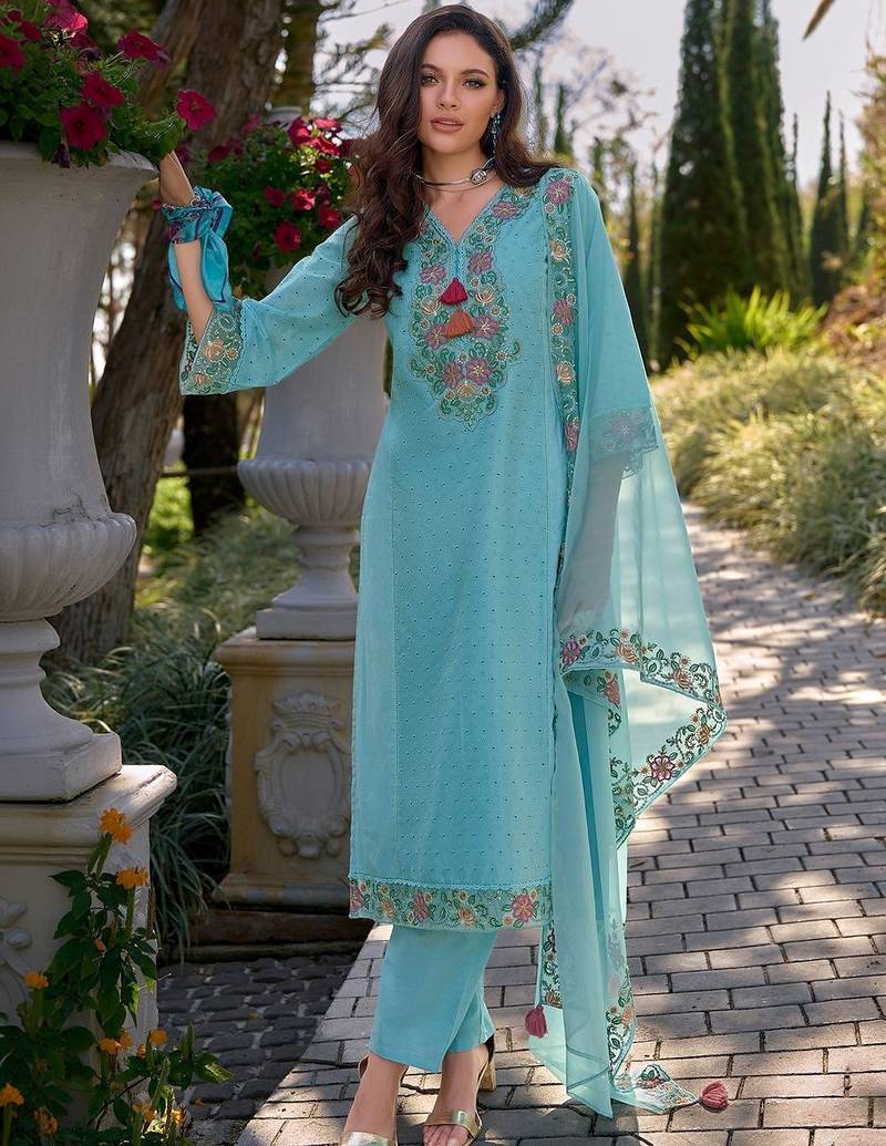 Women Floral Embroidered Regular Thread Work Pure Cotton Kurta with Trousers & With Dupatta