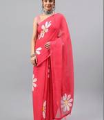 Pink linen printed saree with blouse