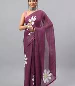 Purple linen printed saree with blouse