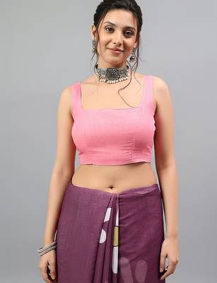 Purple linen printed saree with blouse 4