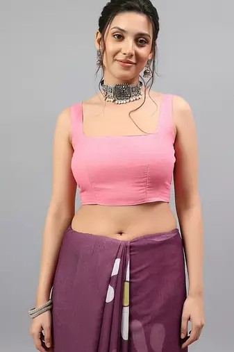Purple linen printed saree with blouse