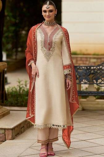 Women Ethnic Motifs Embroidered Regular Mirror Work Kurta with Trousers & With Dupatta