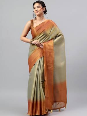 Olive tissue dyed saree with blouse 1