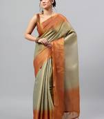 Olive tissue dyed saree with blouse