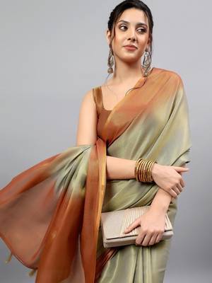 Olive tissue dyed saree with blouse 2