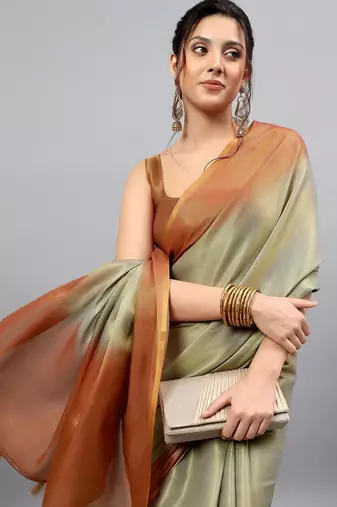 Olive tissue dyed saree with blouse