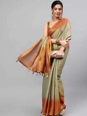 Olive tissue dyed saree with blouse 3
