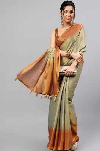 Olive tissue dyed saree with blouse