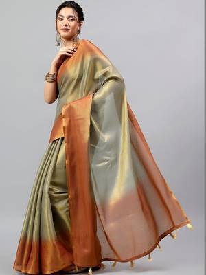 Olive tissue dyed saree with blouse 5
