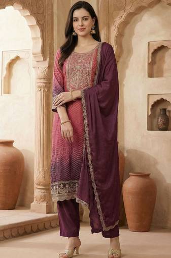 Women Ethnic Motifs Printed Regular Thread Work Kurta with Trousers & With Dupatta