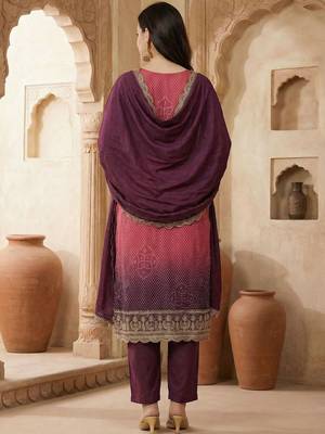 Women Ethnic Motifs Printed Regular Thread Work Kurta with Trousers & With Dupatta 3