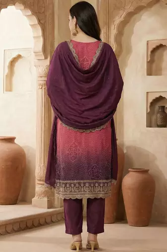 Women Ethnic Motifs Printed Regular Thread Work Kurta with Trousers & With Dupatta