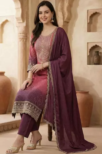 Women Ethnic Motifs Printed Regular Thread Work Kurta with Trousers & With Dupatta
