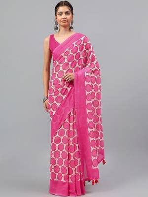 Pink pure georgette printed saree with blouse 1