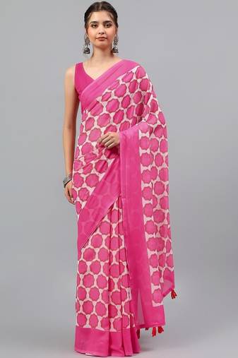 Pink pure georgette printed saree with blouse