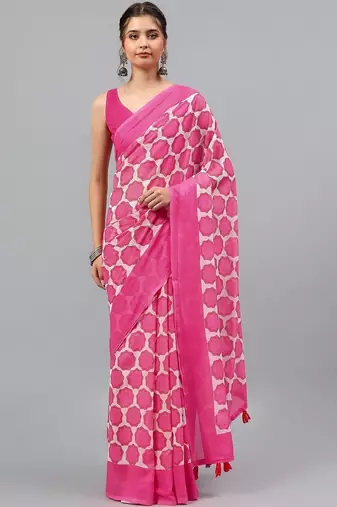 Pink pure georgette printed saree with blouse