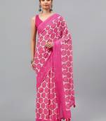 Pink pure georgette printed saree with blouse
