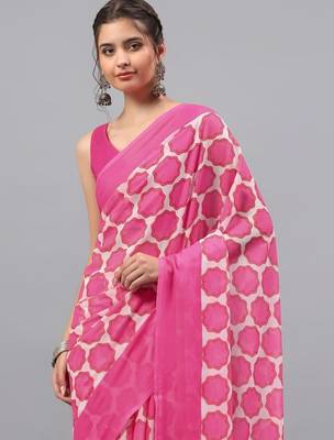 Pink pure georgette printed saree with blouse 2