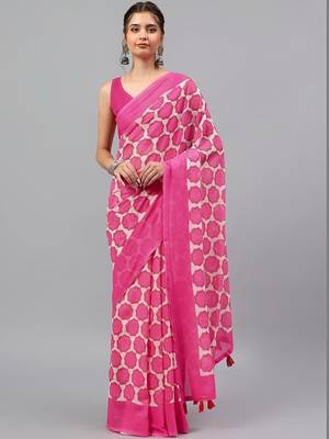 Pink pure georgette printed saree with blouse 3