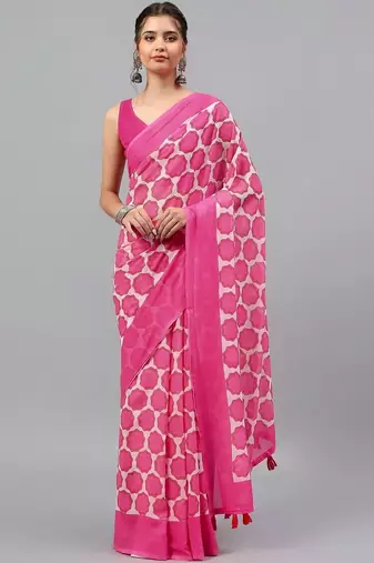 Pink pure georgette printed saree with blouse