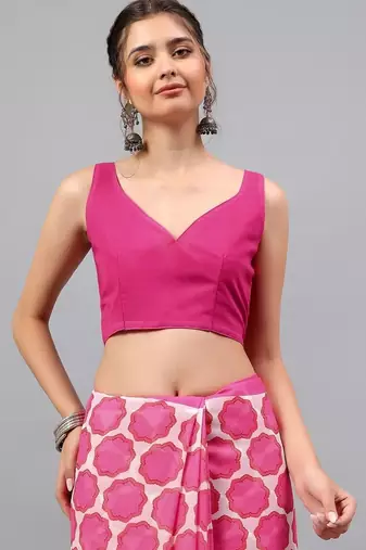 Pink pure georgette printed saree with blouse