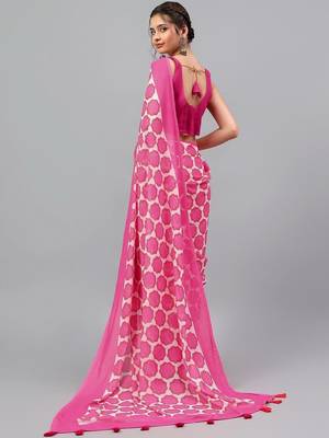 Pink pure georgette printed saree with blouse 5