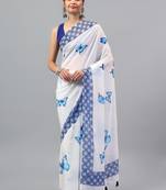 White pure georgette printed saree with blouse