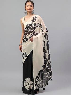 Off white pure georgette printed saree with blouse 1