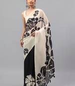 Off white pure georgette printed saree with blouse
