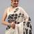 Off white pure georgette printed saree with blouse