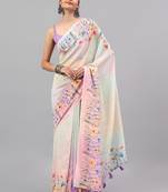 White pure georgette printed saree with blouse