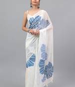 White pure georgette printed saree with blouse
