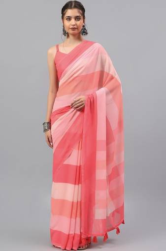 Pink pure georgette dyed saree with blouse