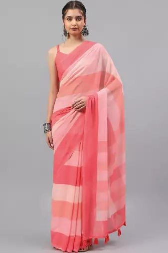 Pink pure georgette dyed saree with blouse