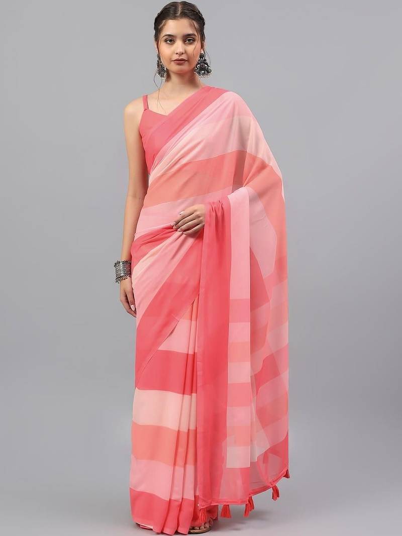 Pink pure georgette dyed saree with blouse