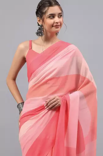 Pink pure georgette dyed saree with blouse