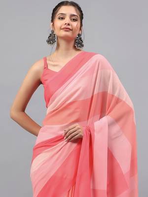 Pink pure georgette dyed saree with blouse 3