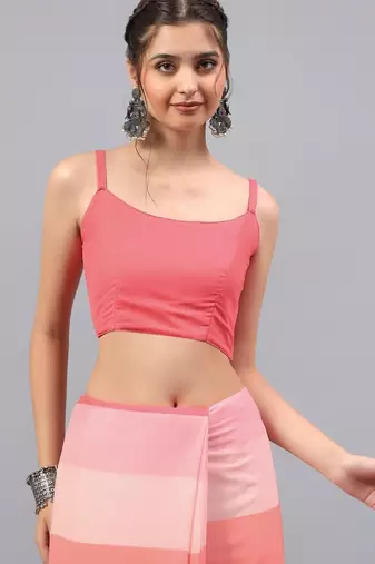Pink pure georgette dyed saree with blouse